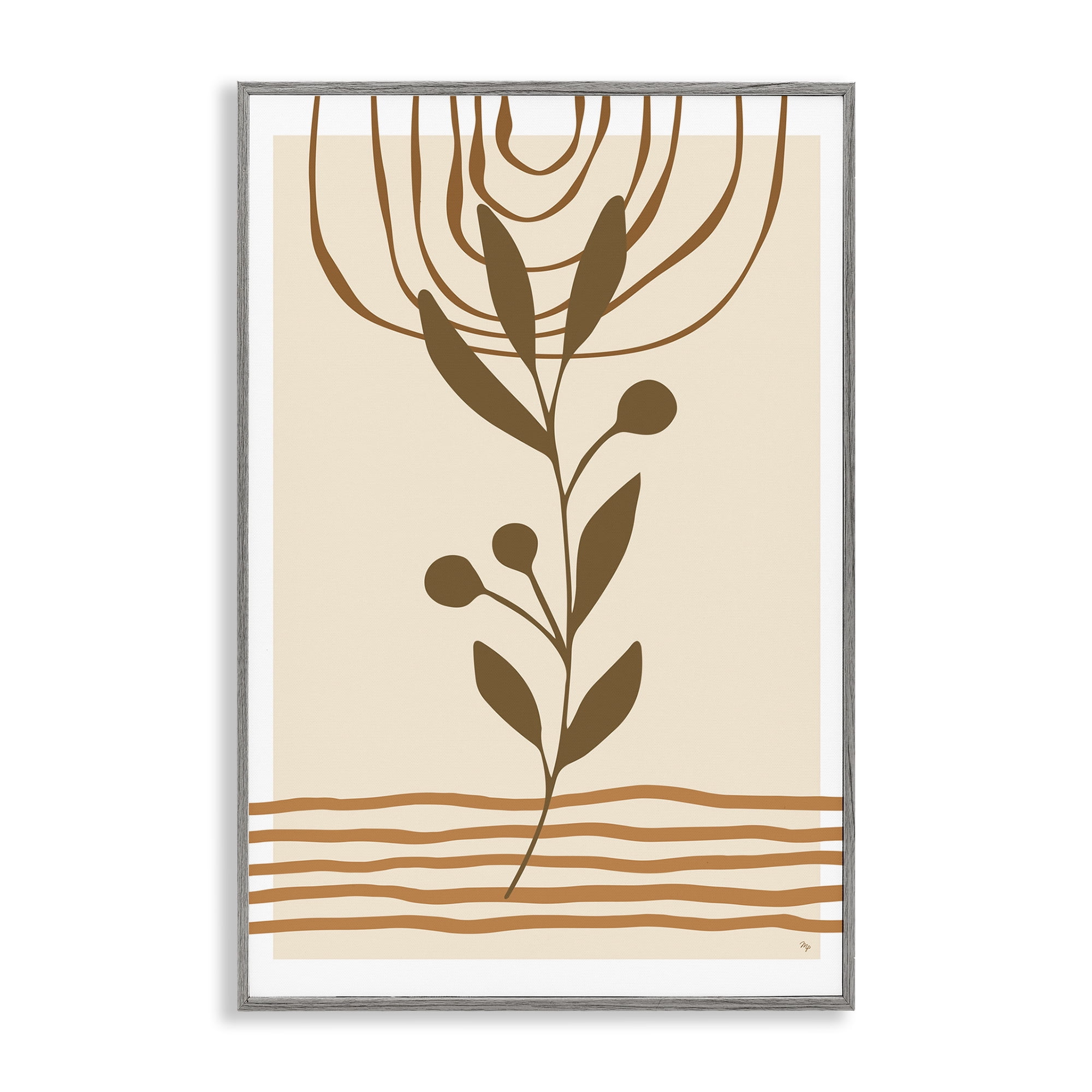 Stupell Industries Bohemian Plant Sprig Botanical & Floral Painting Gray Framed Art Print Wall Art, 20 x 30