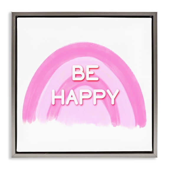 Stupell Industries Bohemian Purple Be Happy Gray Floating Frame Canvas Art, 18 x 18, by Amber Clarkson