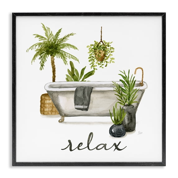 Stupell Industries Bohemian Relax Tub Plants Arrangement Black Framed Giclee Art, 12 x 12, by Nan