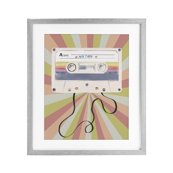Stupell Industries Bohemian Retro Mix Tape Cassette Gray Framed Print Under Glass, 13 x 16, by Radhika Modi