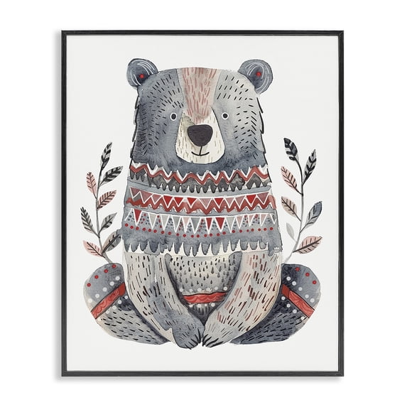 Stupell Industries Bohemian Scandinavian Style Bear Black Framed Giclee Art, 11 x 14, by LSR Design Studio