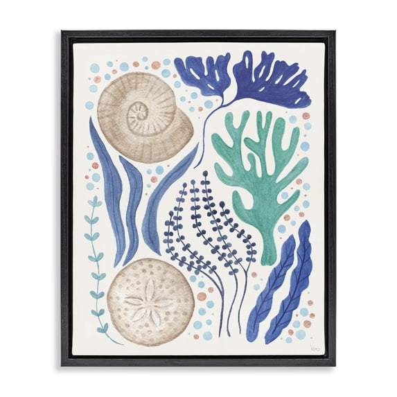 Stupell Industries Bohemian Scattered Marine Life Black Floating Frame Canvas Art, 25 x 31, by Veronique Charron