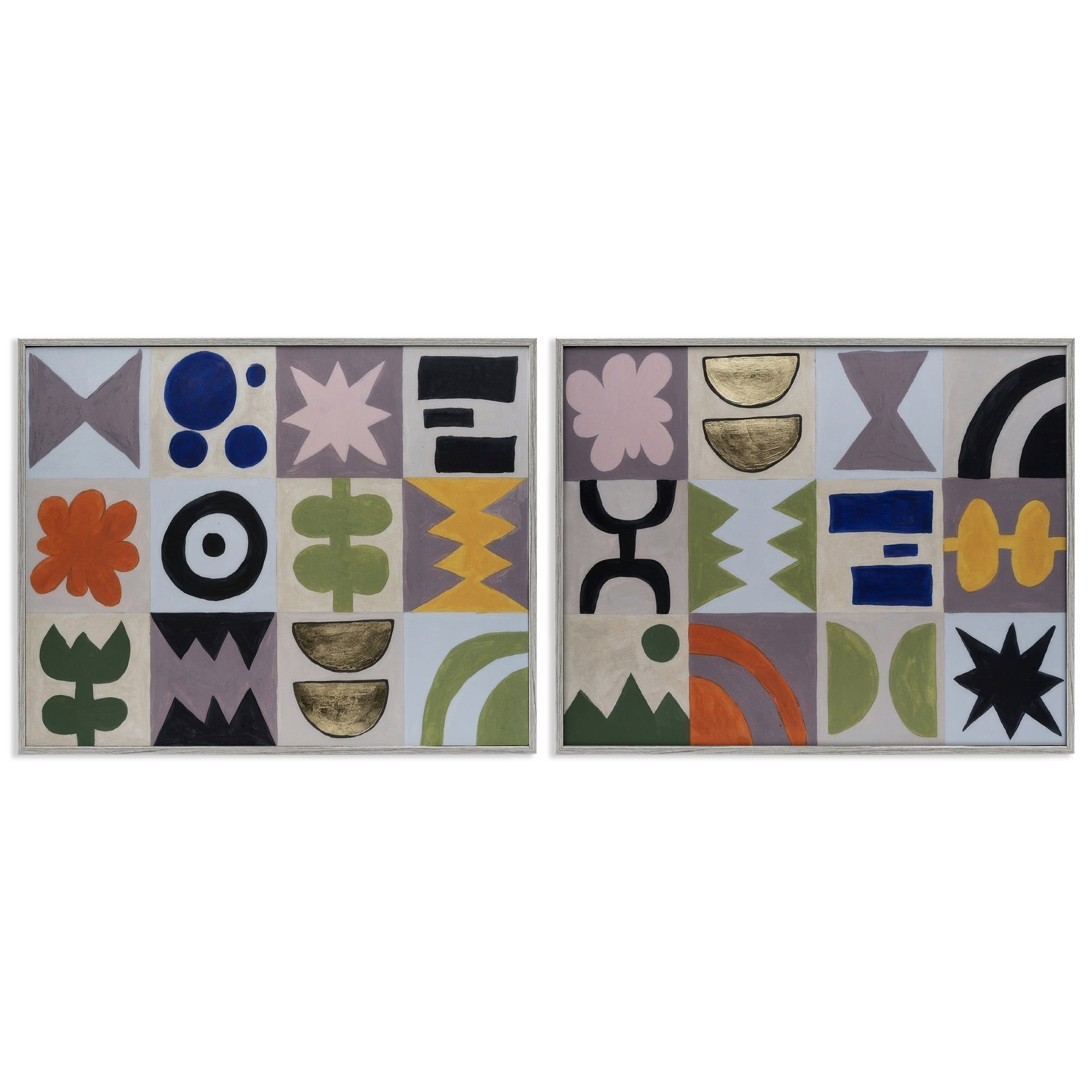 Stupell Industries Bohemian Shapes Squares Abstract Painting Gray Framed Art Print Wall Art, 20 x 16, Set of 2
