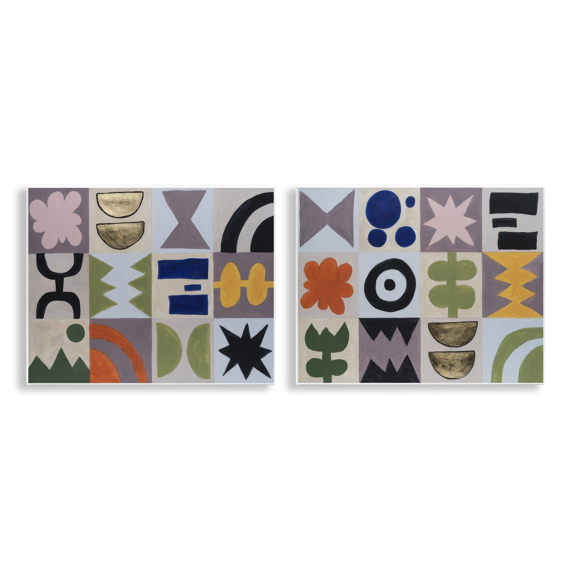 Stupell Industries Bohemian Shapes Squares Abstract Painting Unframed Art Print Wall Art, 14 x 11, Set of 2