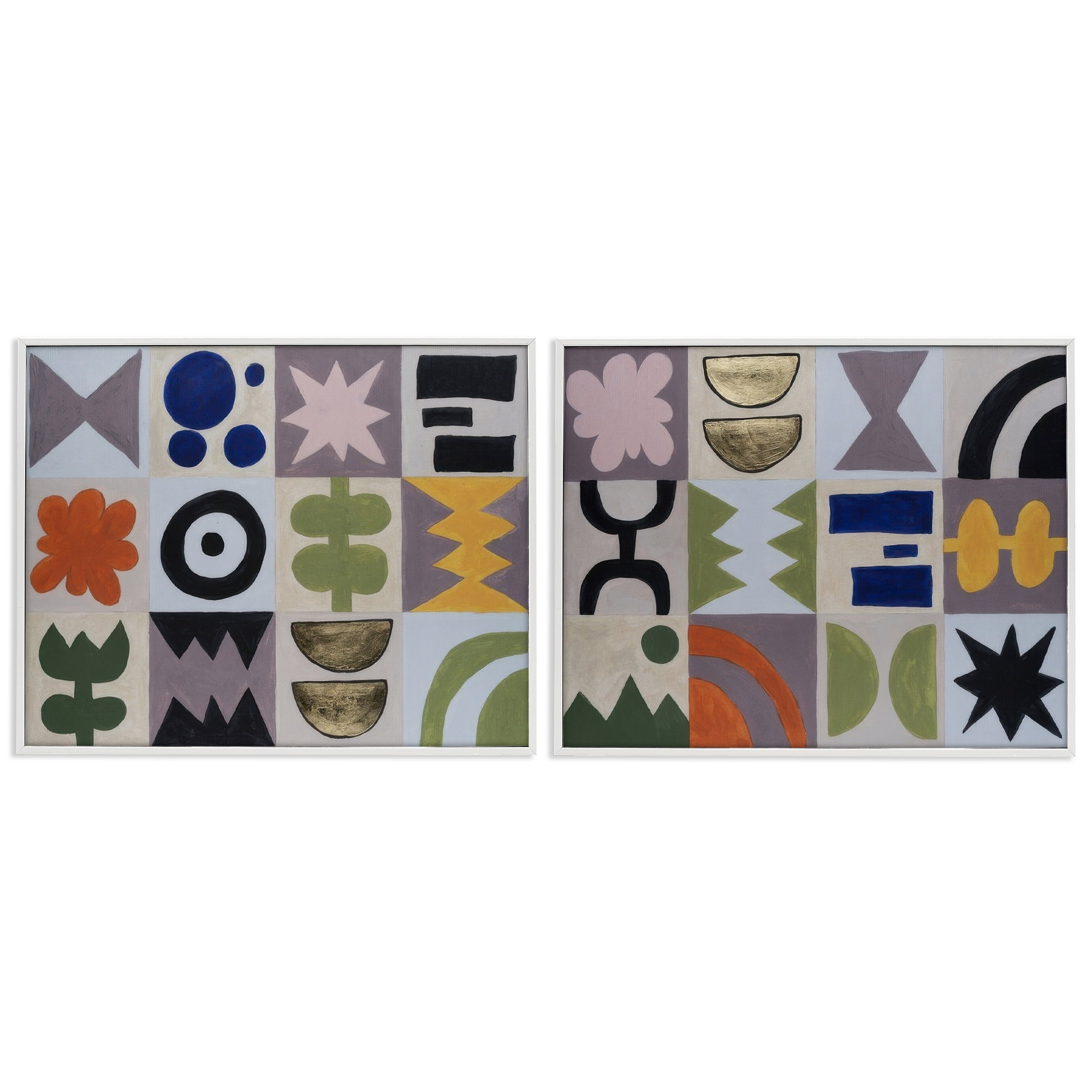 Stupell Industries Bohemian Shapes Squares Abstract Painting White Framed Art Print Wall Art, 30 x 24, Set of 2