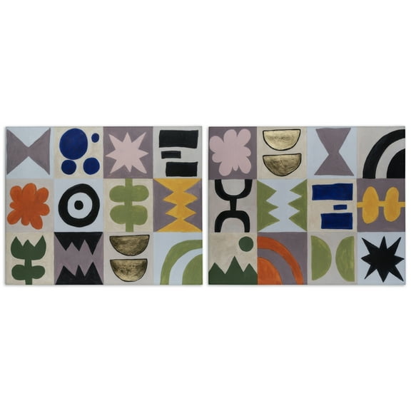 Stupell Industries Bohemian Shapes Squares Abstract Painting Wrapped Canvas Art Print Wall Art, 20 x 16, Set of 2