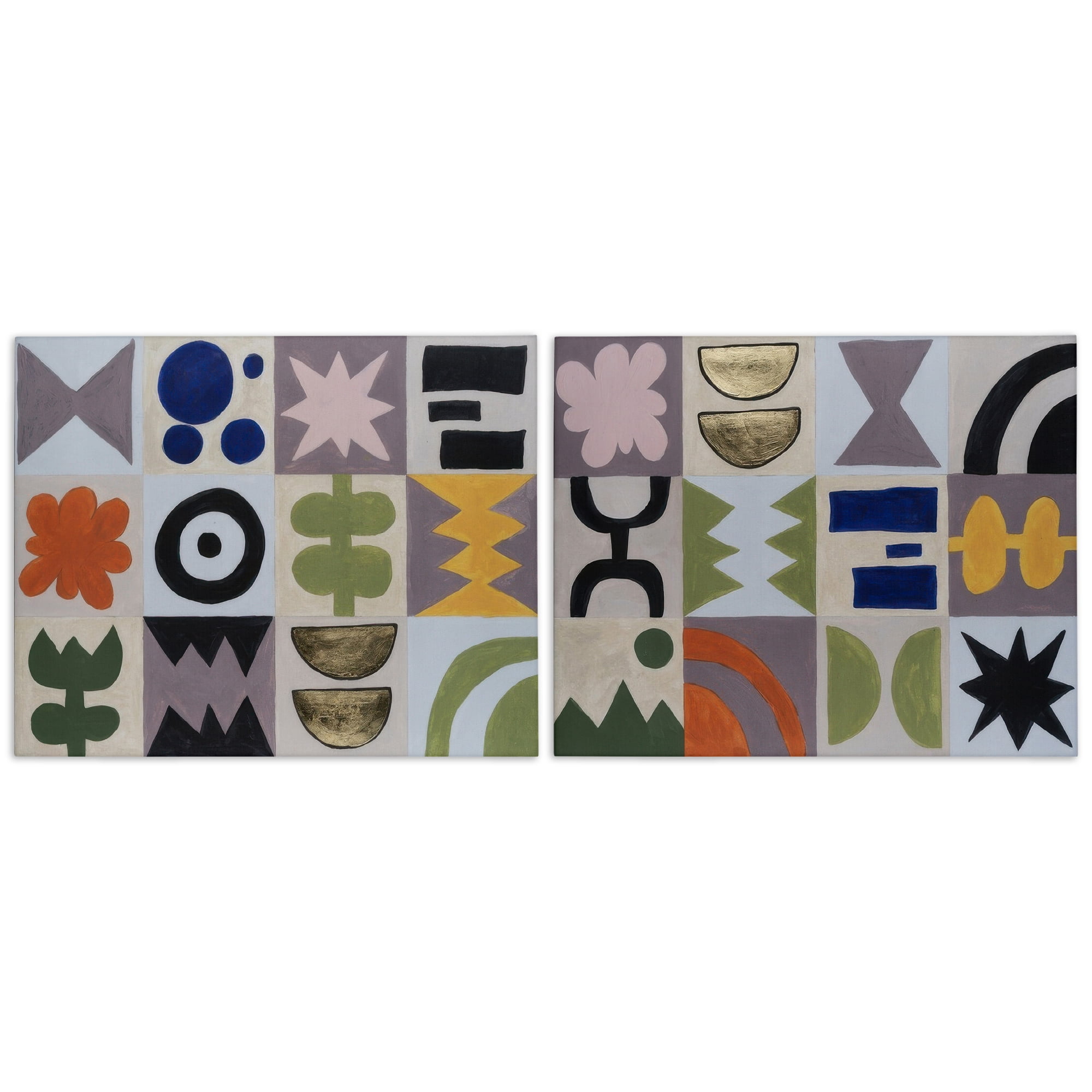 Stupell Industries Bohemian Shapes Squares Abstract Painting Wrapped Canvas Art Print Wall Art, 30 x 24, Set of 2