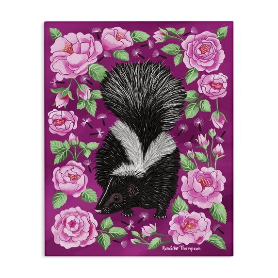Stupell Industries Bohemian Skunk & Rose Blossoms Canvas Art, 16 x 20, by Renee Thompson