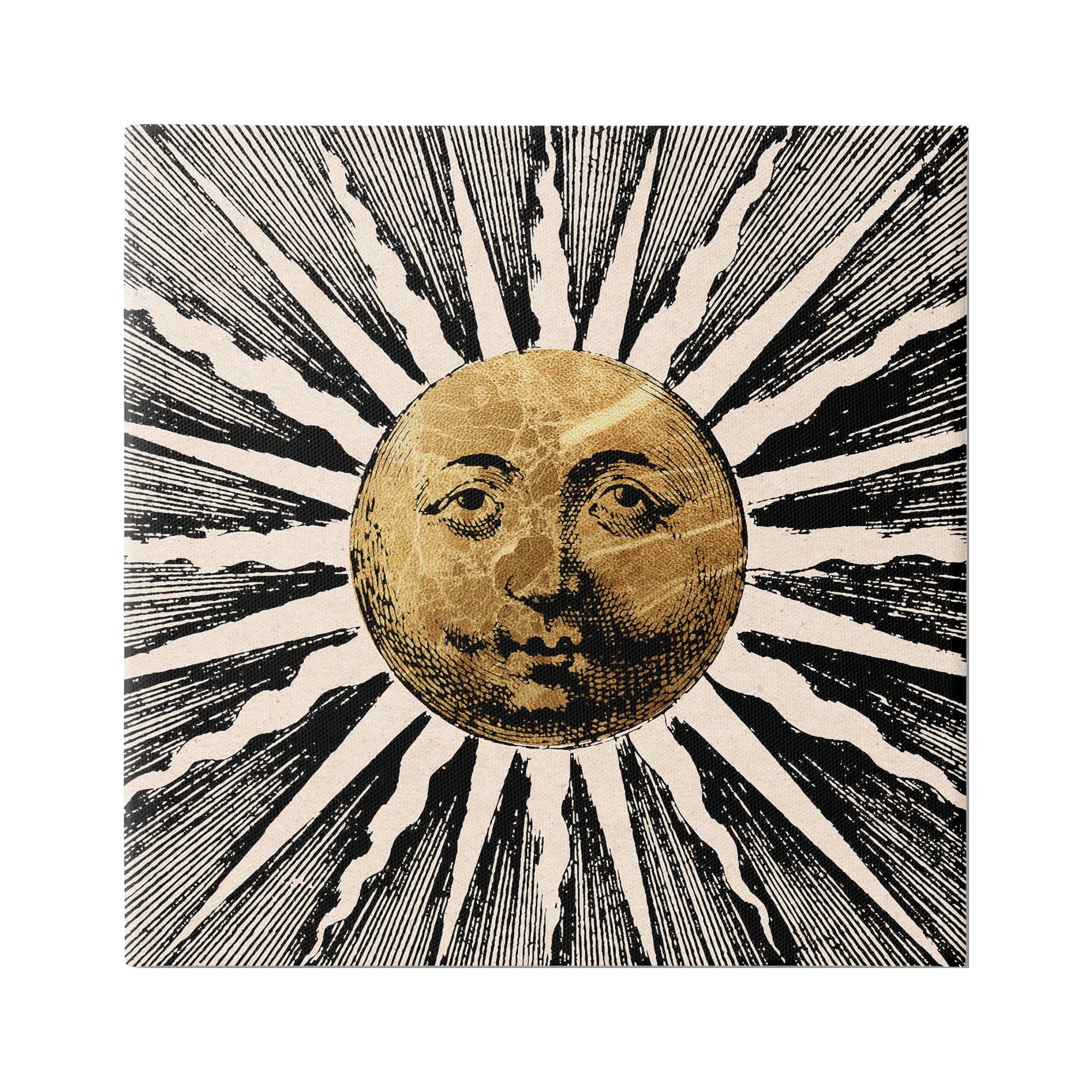Bohemian Sun Rays Black and Gold Canvas Wall Art, 30 x 30