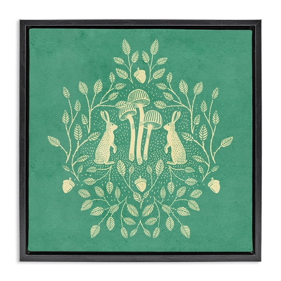 Stupell Industries Bohemian Turquoise Botanical Rabbits Black Floating Frame Canvas Art, 25 x 25, by Katie O'Shea