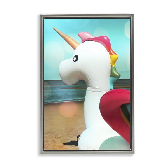Stupell Industries Bohemian Unicorn Basking in Bokeh Gray Floating Frame Canvas Art, 21 x 31, by Graffitee Studios