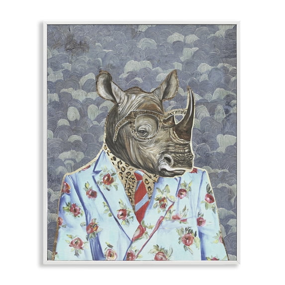 Stupell Industries Bohemian Urban Rhino in Floral Suit White Framed Giclee Art, 24 x 30, by Svetlana Aleynikova
