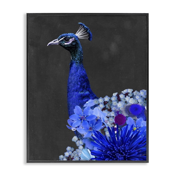 Stupell Industries Bohemian Vibrant Blue Floral Peacock Black Framed Giclee Art, 11 x 14, by Alicia Longley