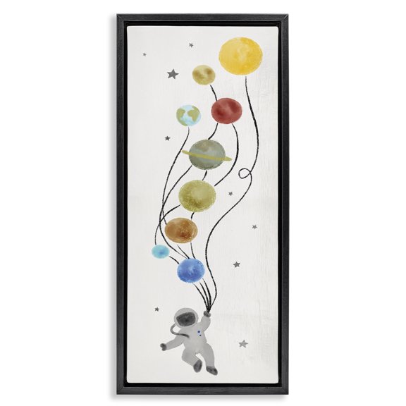 Stupell Industries Bohemian Whimsical Astronaut Floating Balloon Black Floating Frame Canvas Art, 14 x 31, by Lil' Rue