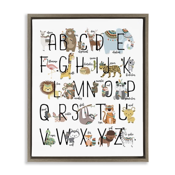 Stupell Industries Bohemian Boho Animals Alphabet Brown Floating Frame Canvas Art, 25 x 31, by Erica Billups