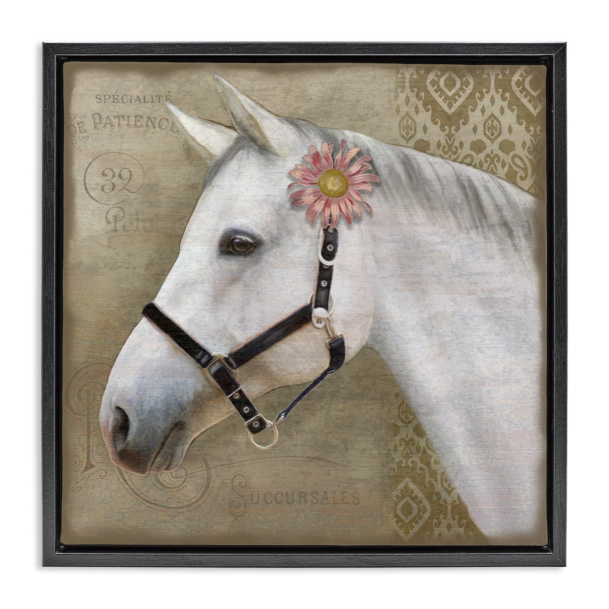 Stupell Industries Boho Barnyard Horse Black Framed Floater Canvas Wall Art, design by Suzanne Nicoll