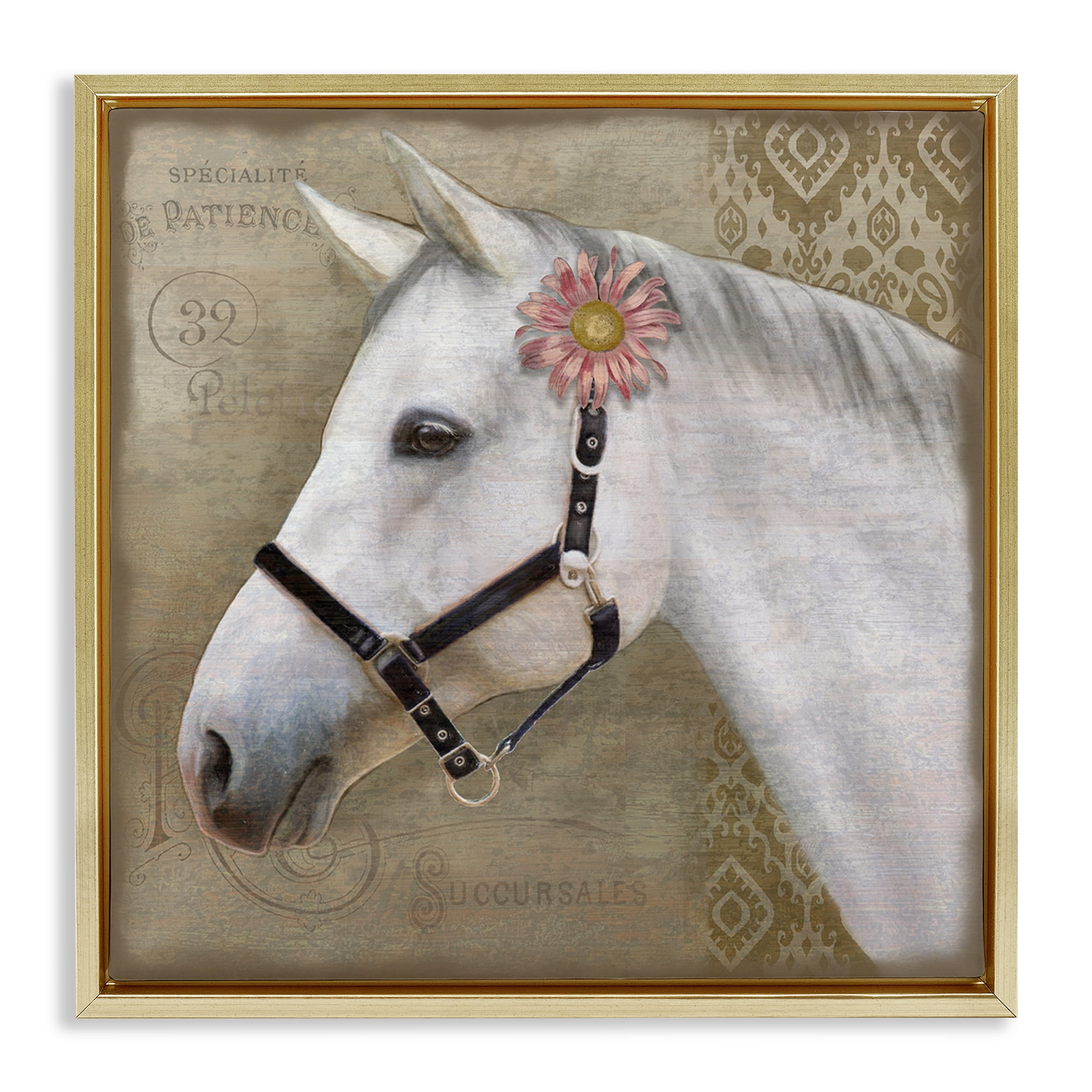 Stupell Industries Boho Barnyard Horse Gold Framed Floater Canvas Wall Art, design by Suzanne Nicoll
