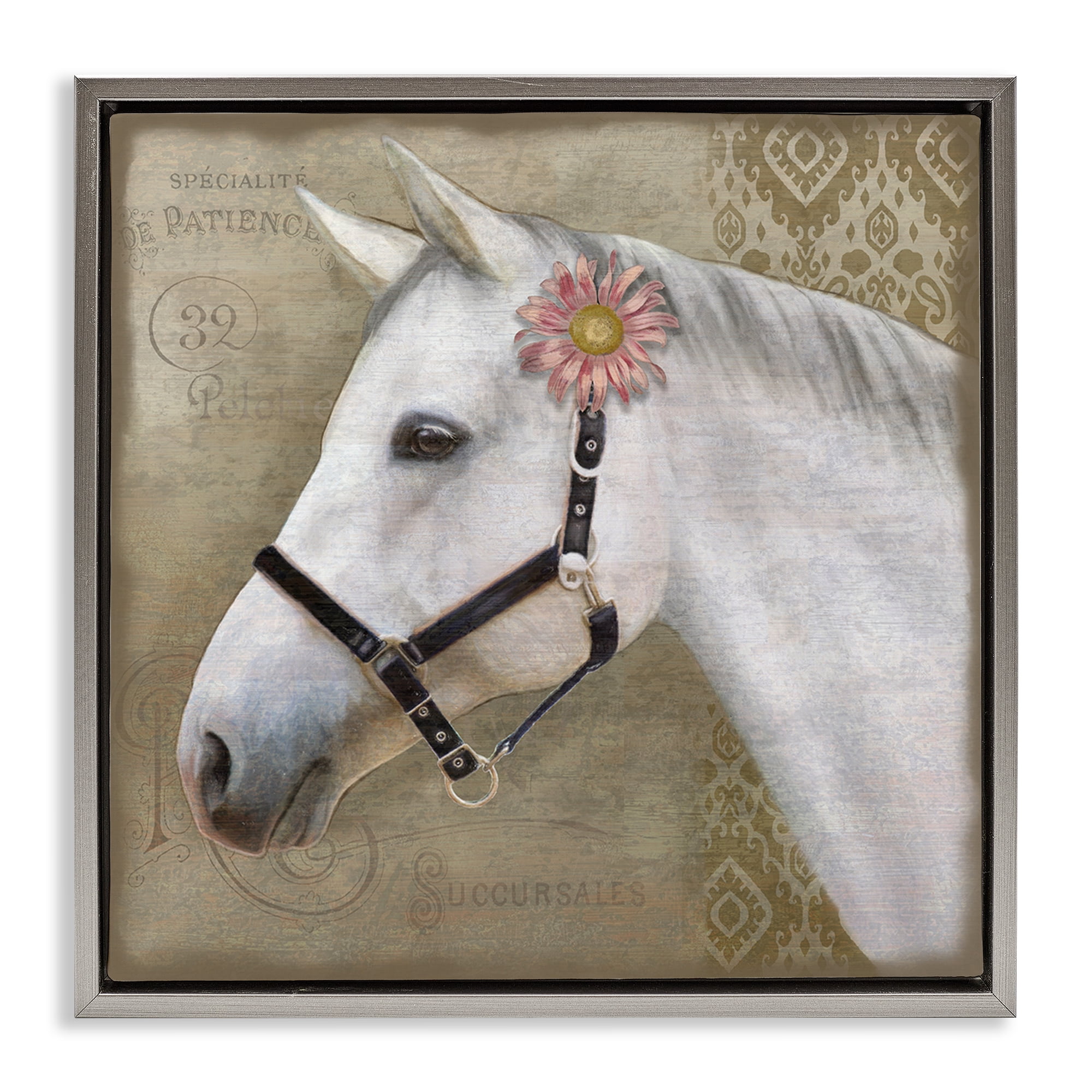 Stupell Industries Boho Barnyard Horse Gray Framed Floater Canvas Wall Art, design by Suzanne Nicoll