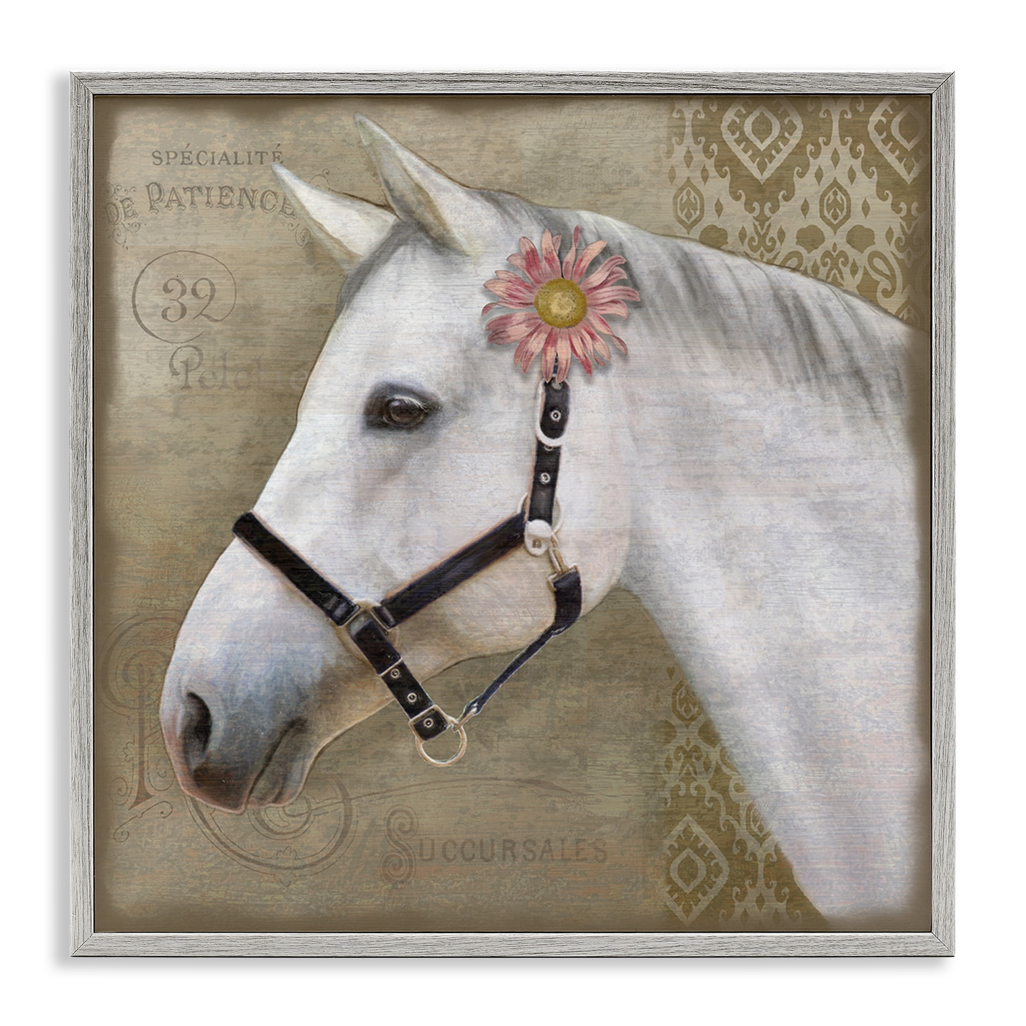 Stupell Industries Boho Barnyard Horse Gray Framed Giclee Art, design by Suzanne Nicoll