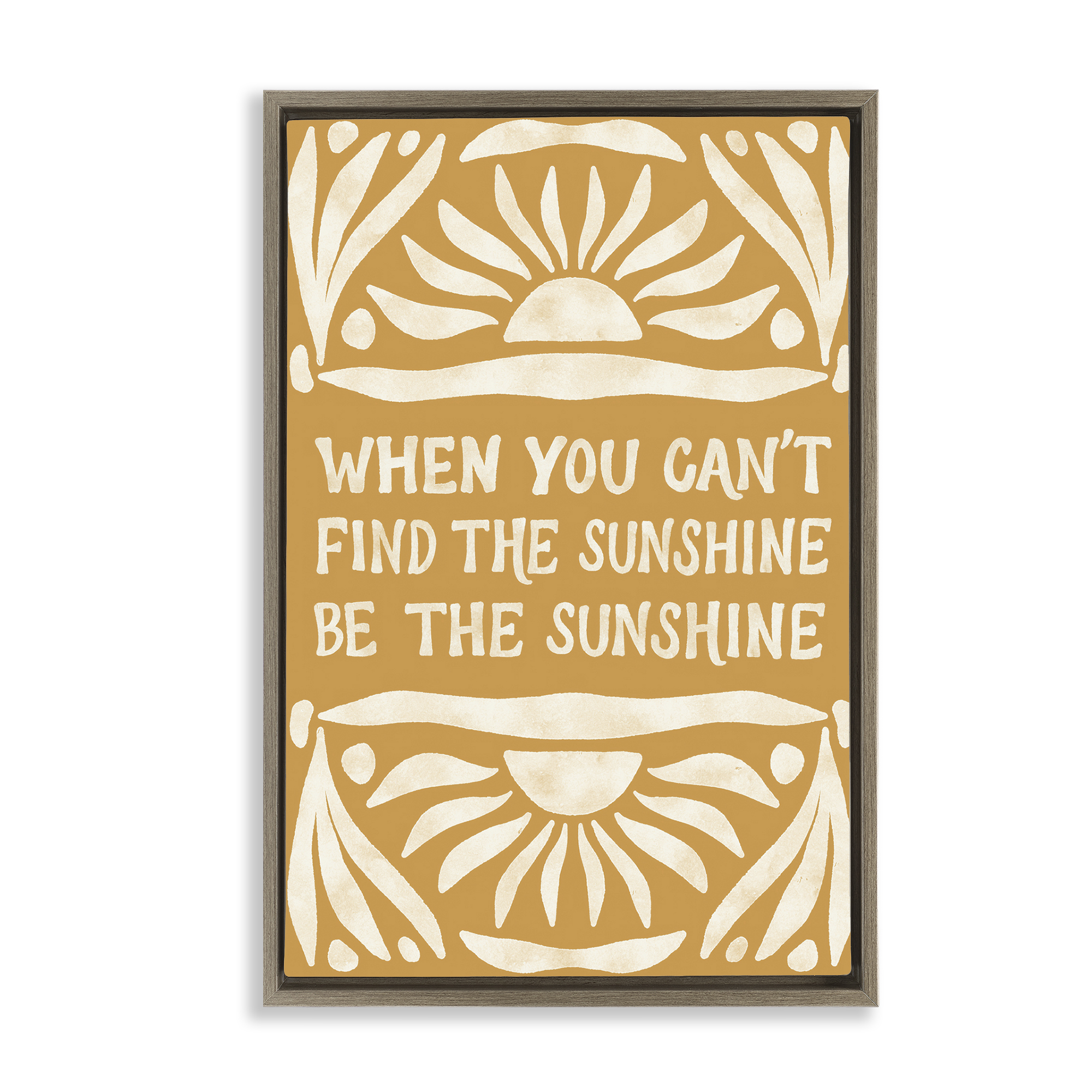 Stupell Industries Boho Be The Sunshine Text & Numbers Painting Brown Floater Framed Canvas Art Print Wall Art, 17 x 25