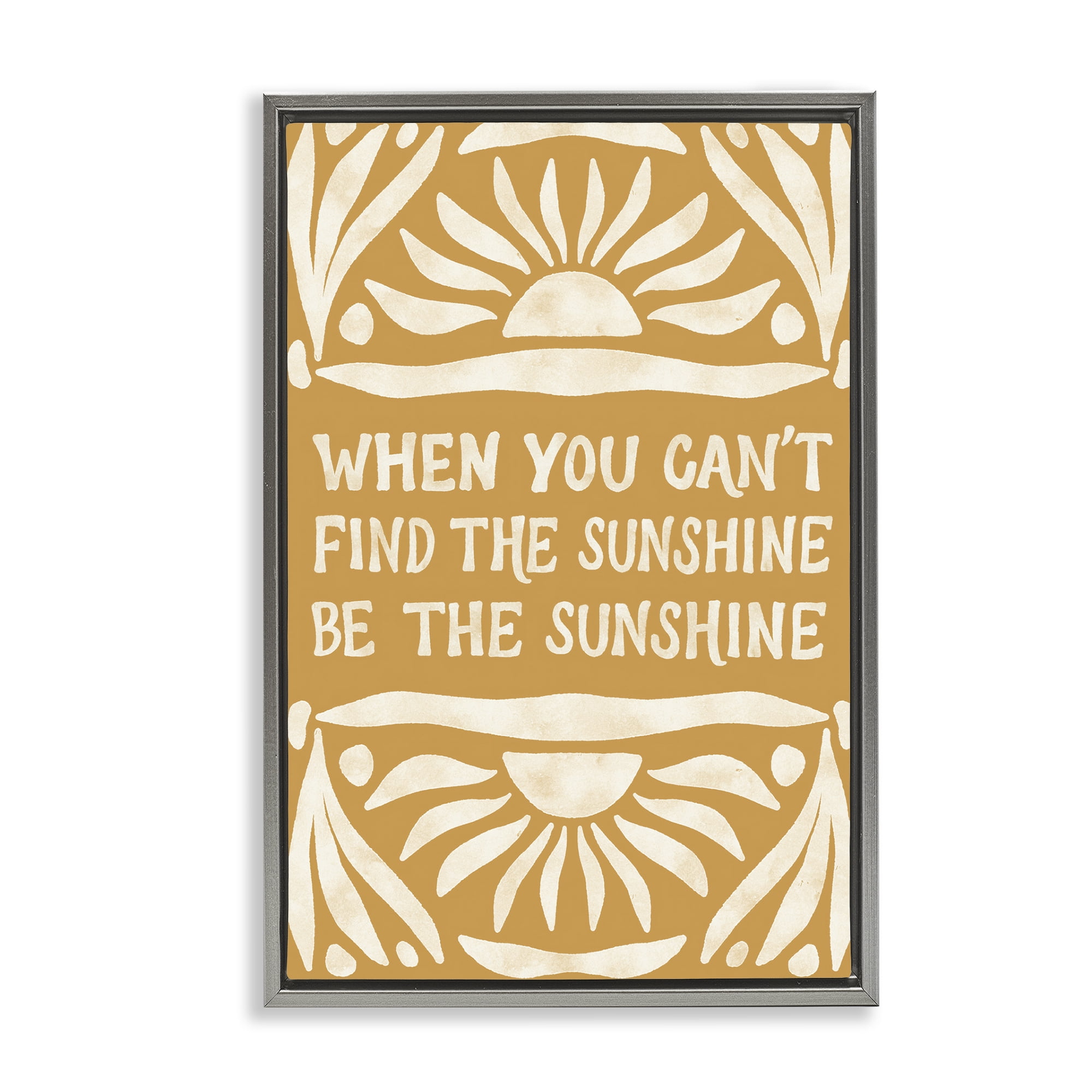 Stupell Industries Boho Be The Sunshine Text & Numbers Painting Gray Floater Framed Canvas Art Print Wall Art, 21 x 31