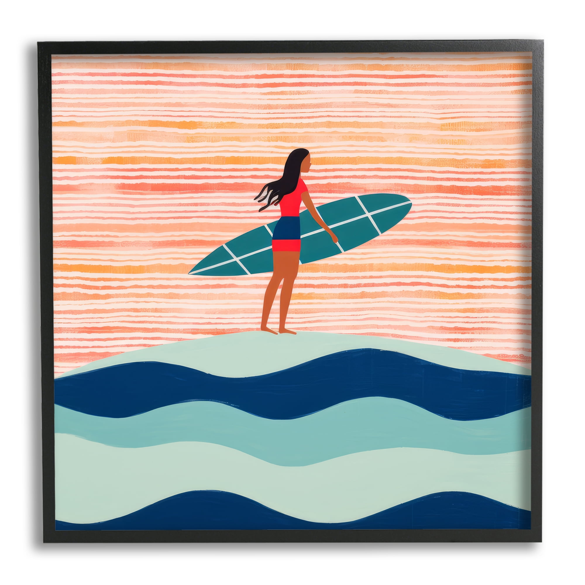 Stupell Industries Boho Beach Surfer Abstract Painting Black Framed Art Print Wall Art, 24 x 24