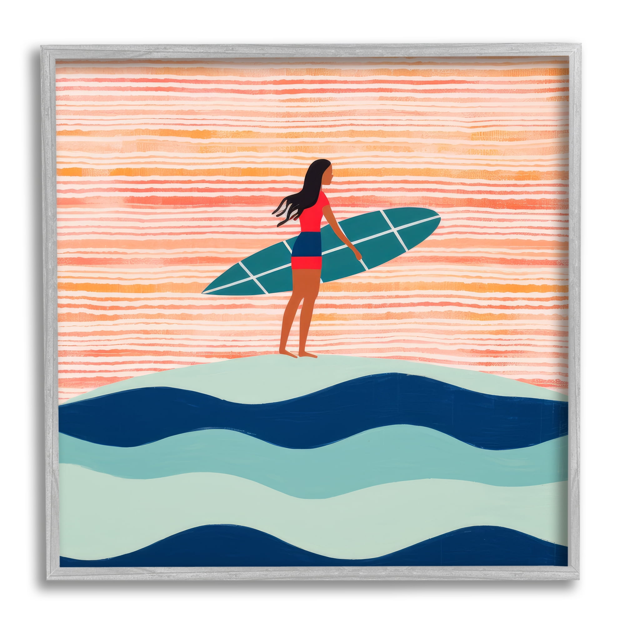 Stupell Industries Boho Beach Surfer Abstract Painting Gray Framed Art Print Wall Art, 12 x 12