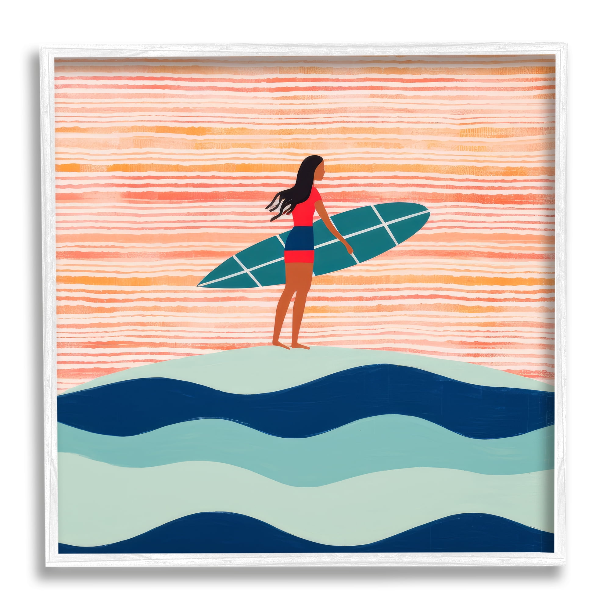 Stupell Industries Boho Beach Surfer Abstract Painting White Framed Art Print Wall Art, 12 x 12
