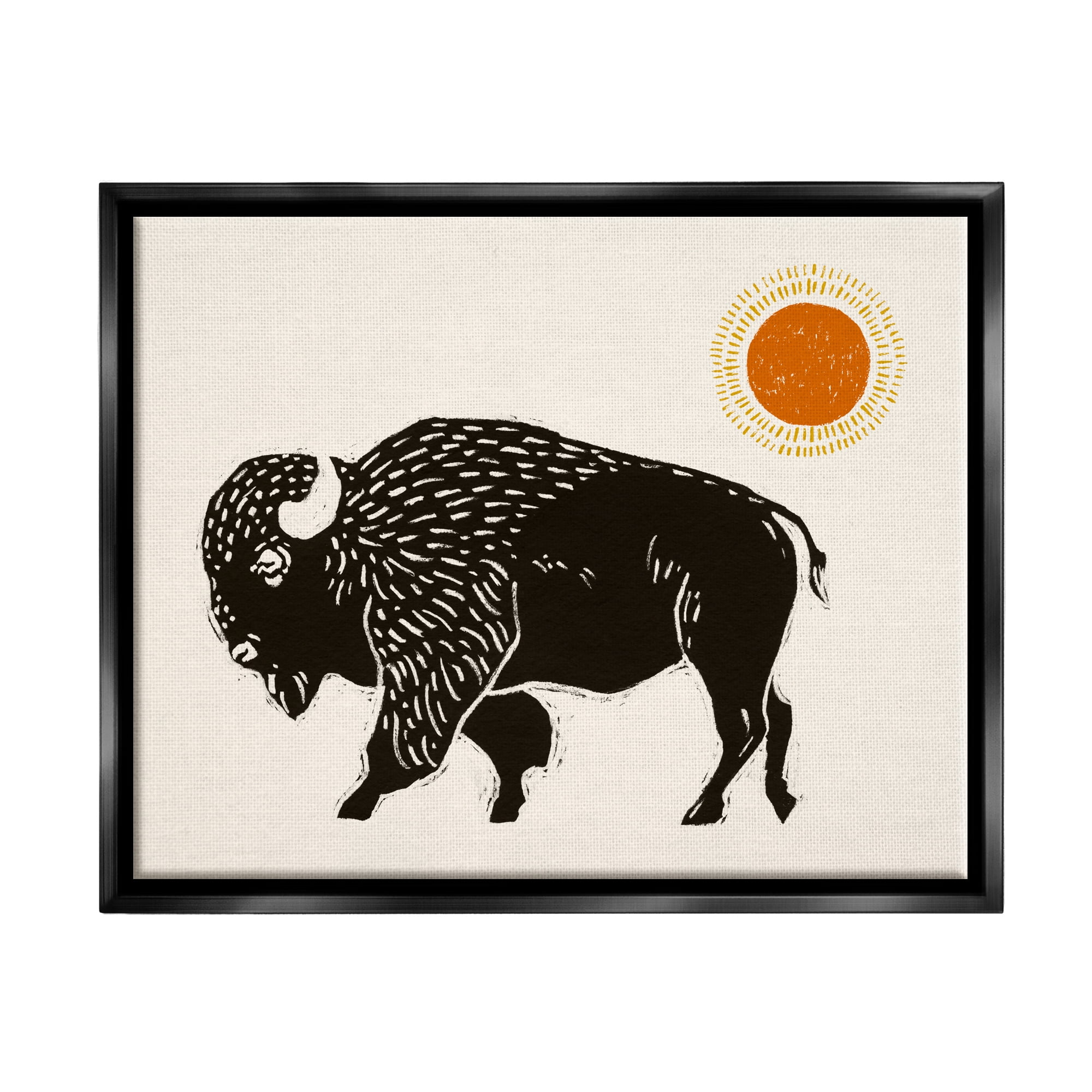 Stupell Industries Boho Bison Facing Left Animals & Insects Painting Black Floater Framed Canvas Art Print Wall Art, 31 x 25