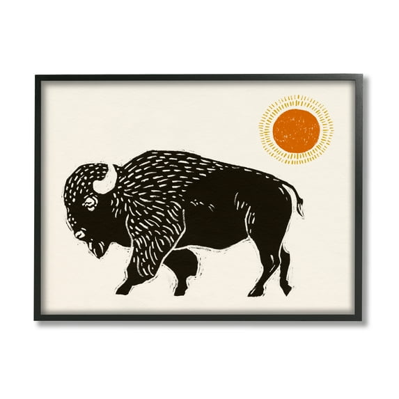 Stupell Industries Boho Bison Facing Left Animals & Insects Painting Black Framed Art Print Wall Art, 30 x 24