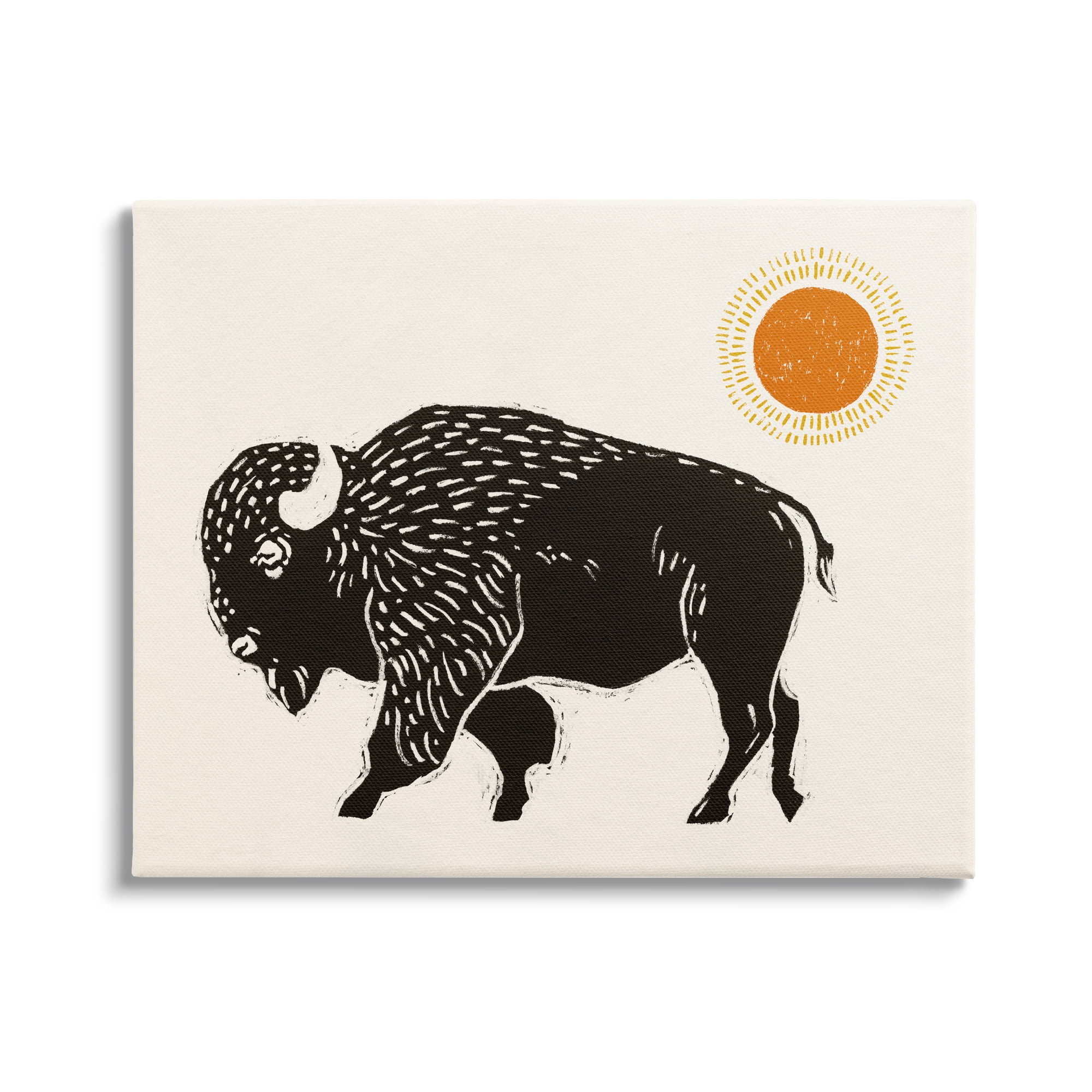 Stupell Industries Boho Bison Facing Left Animals & Insects Painting Gallery Wrapped Canvas Art Print Wall Art, 20 x 16
