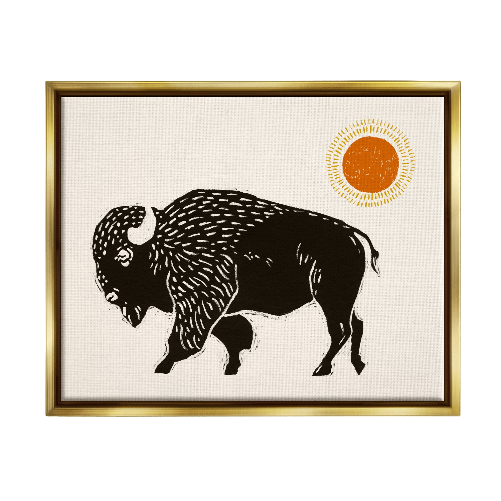 Stupell Industries Boho Bison Facing Left Animals & Insects Painting Gold Floater Framed Canvas Art Print Wall Art, 31 x 25