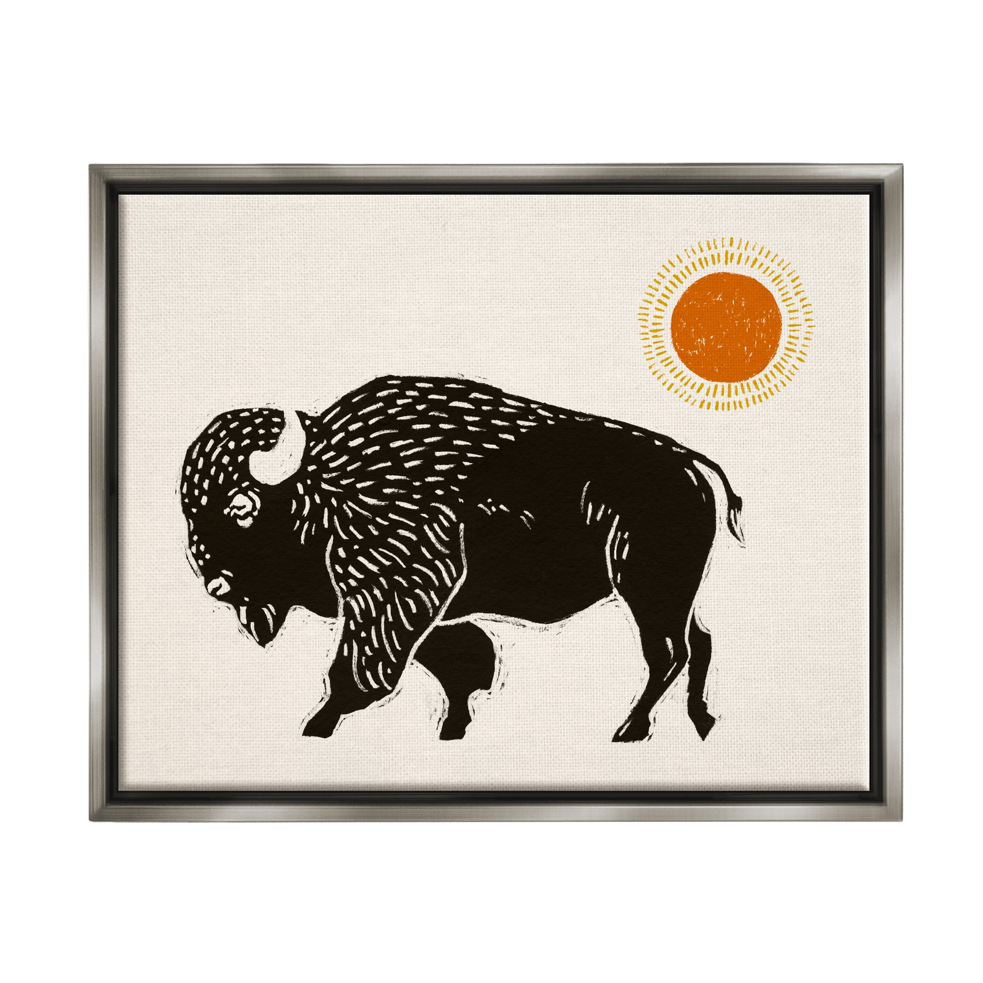 Stupell Industries Boho Bison Facing Left Animals & Insects Painting Gray Floater Framed Canvas Art Print Wall Art, 21 x 17