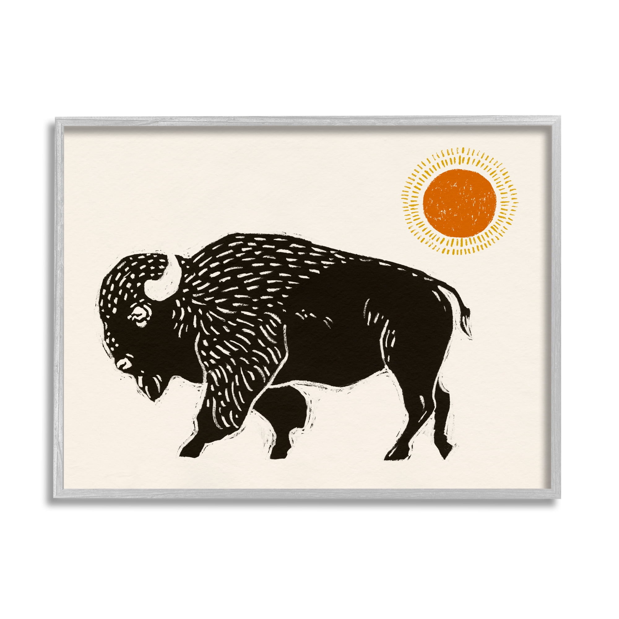 Stupell Industries Boho Bison Facing Left Animals & Insects Painting Gray Framed Art Print Wall Art, 30 x 24