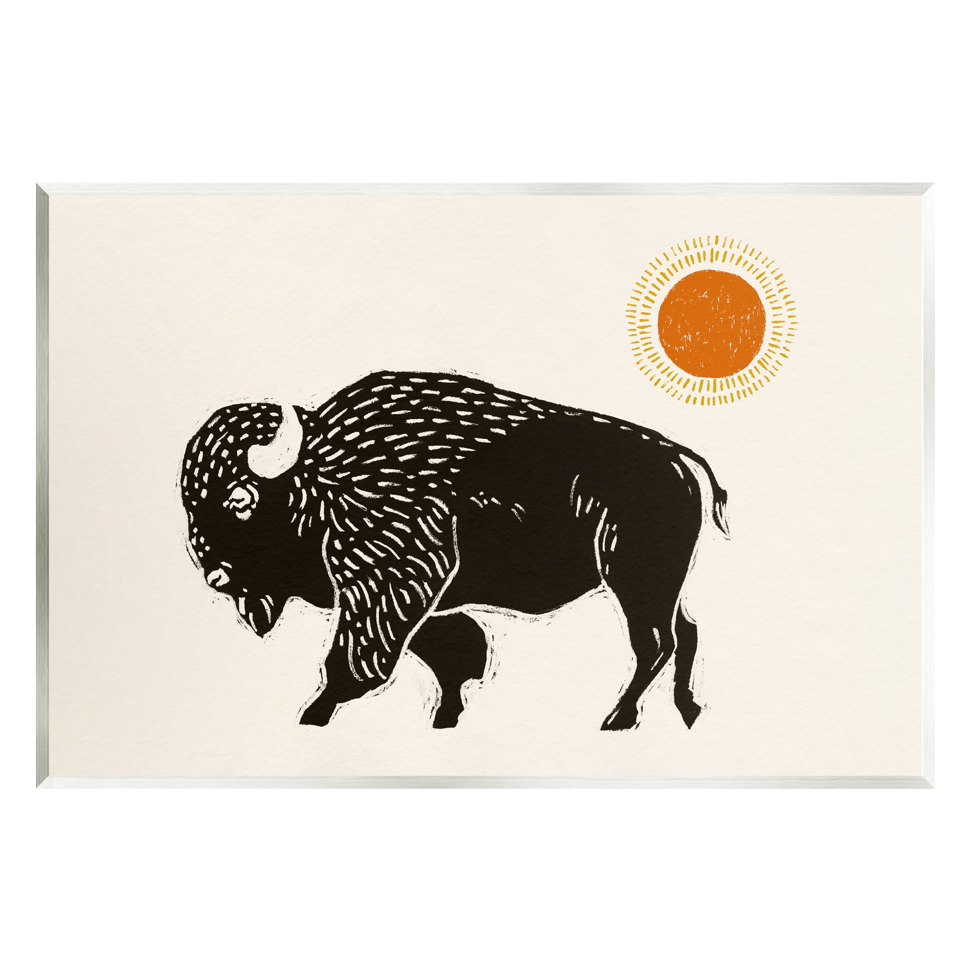 Boho Bison Black and White MDF Wood Wall Art, 15 x 10