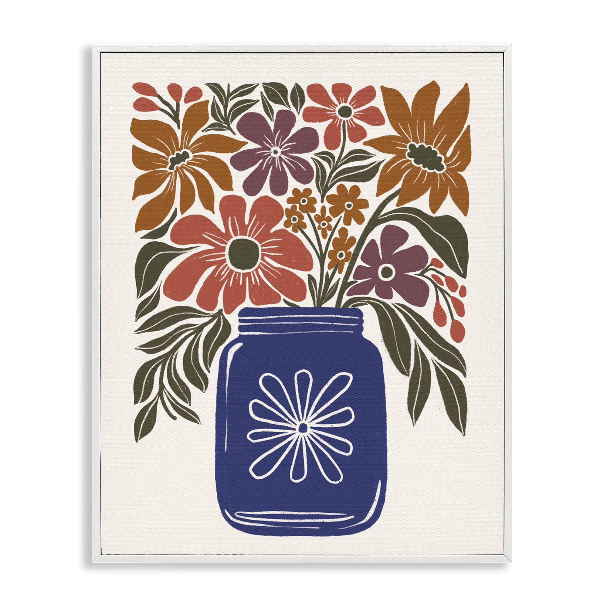 Stupell Industries Boho Blossoms Vase Plants & Flowers Painting White Framed Art Print Wall Art, 11 x 14