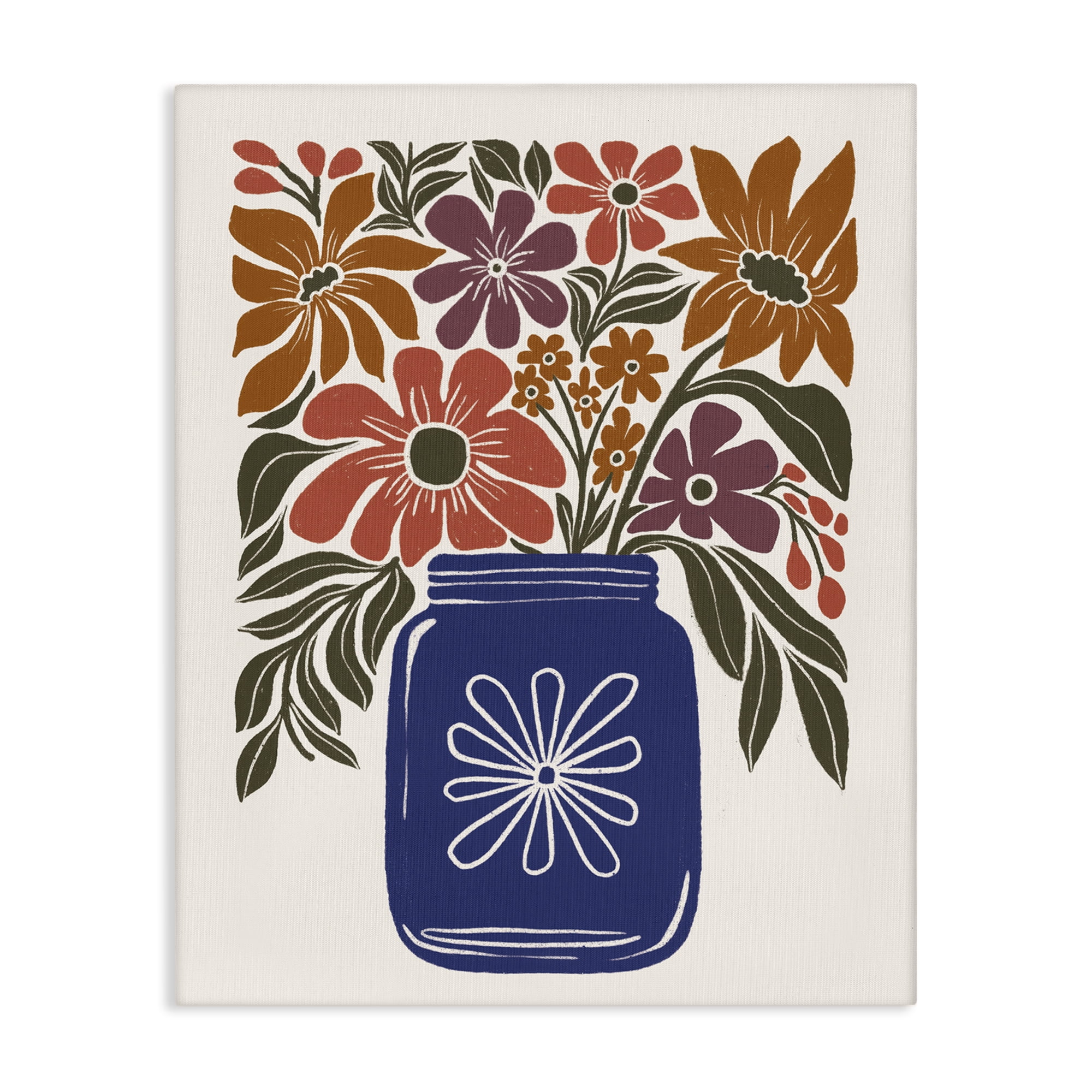 Stupell Industries Boho Blossoms Vase Plants & Flowers Painting Wrapped Canvas Art Print Wall Art, 16 x 20