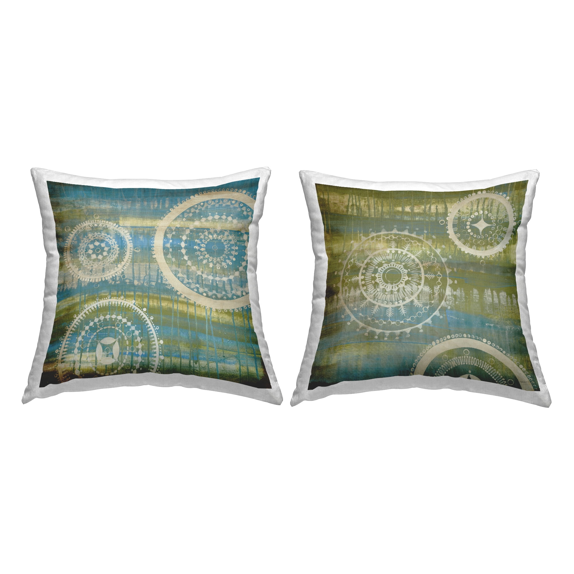 Stupell Industries Boho Blue & Green Fractals Square Decorative Printed Throw Pillow, 18 x 18, Set of 2