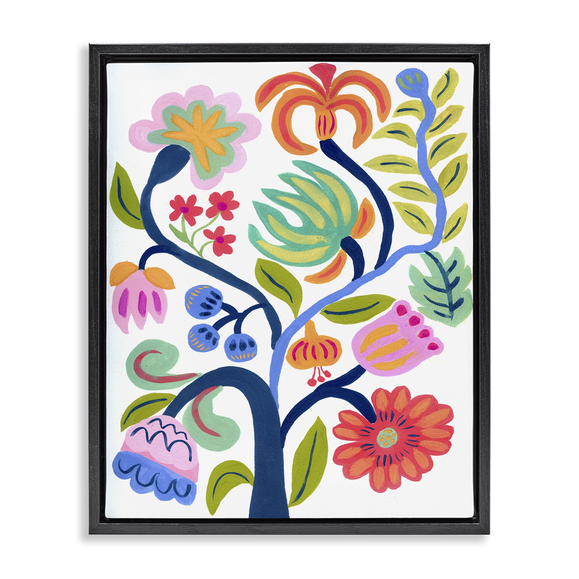 Stupell Industries Boho Blue Tree Black Framed Floater Canvas Wall Art, design by Suzanne Allard