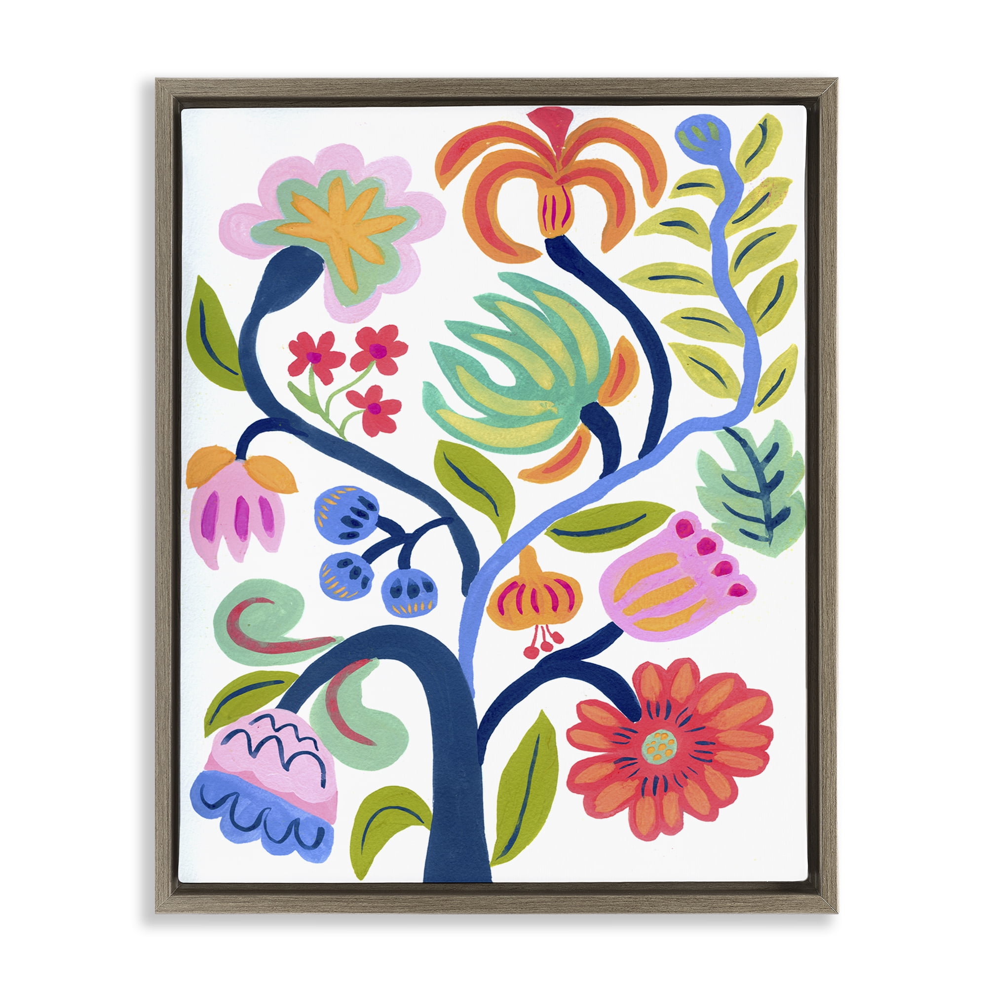 Stupell Industries Boho Blue Tree Brown Framed Floater Canvas Wall Art, design by Suzanne Allard