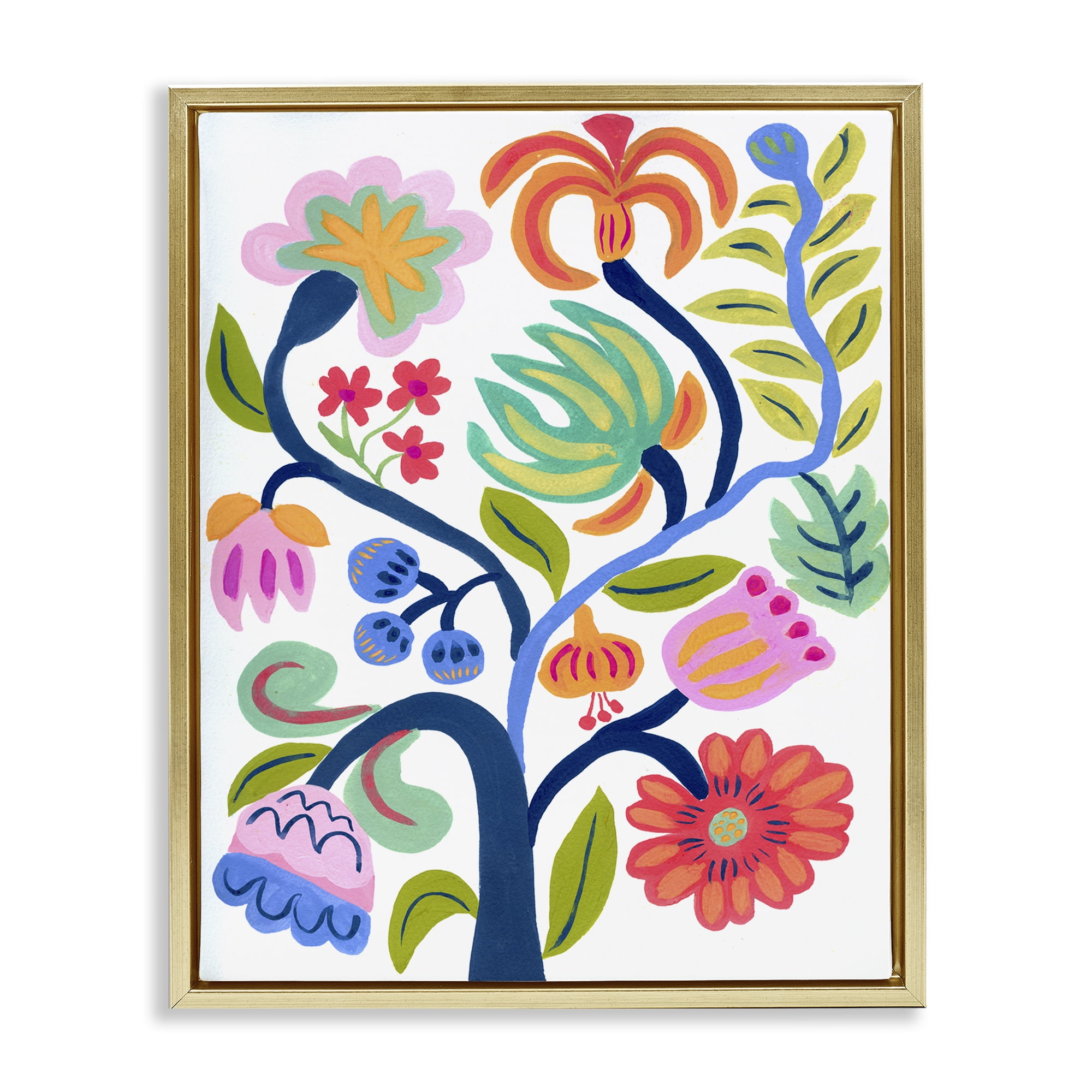 Stupell Industries Boho Blue Tree Gold Framed Floater Canvas Wall Art, design by Suzanne Allard