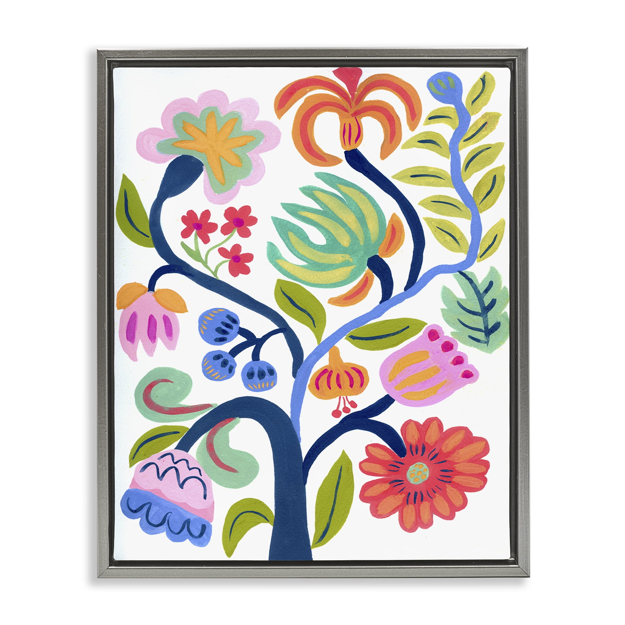 Stupell Industries Boho Blue Tree Gray Framed Floater Canvas Wall Art, design by Suzanne Allard
