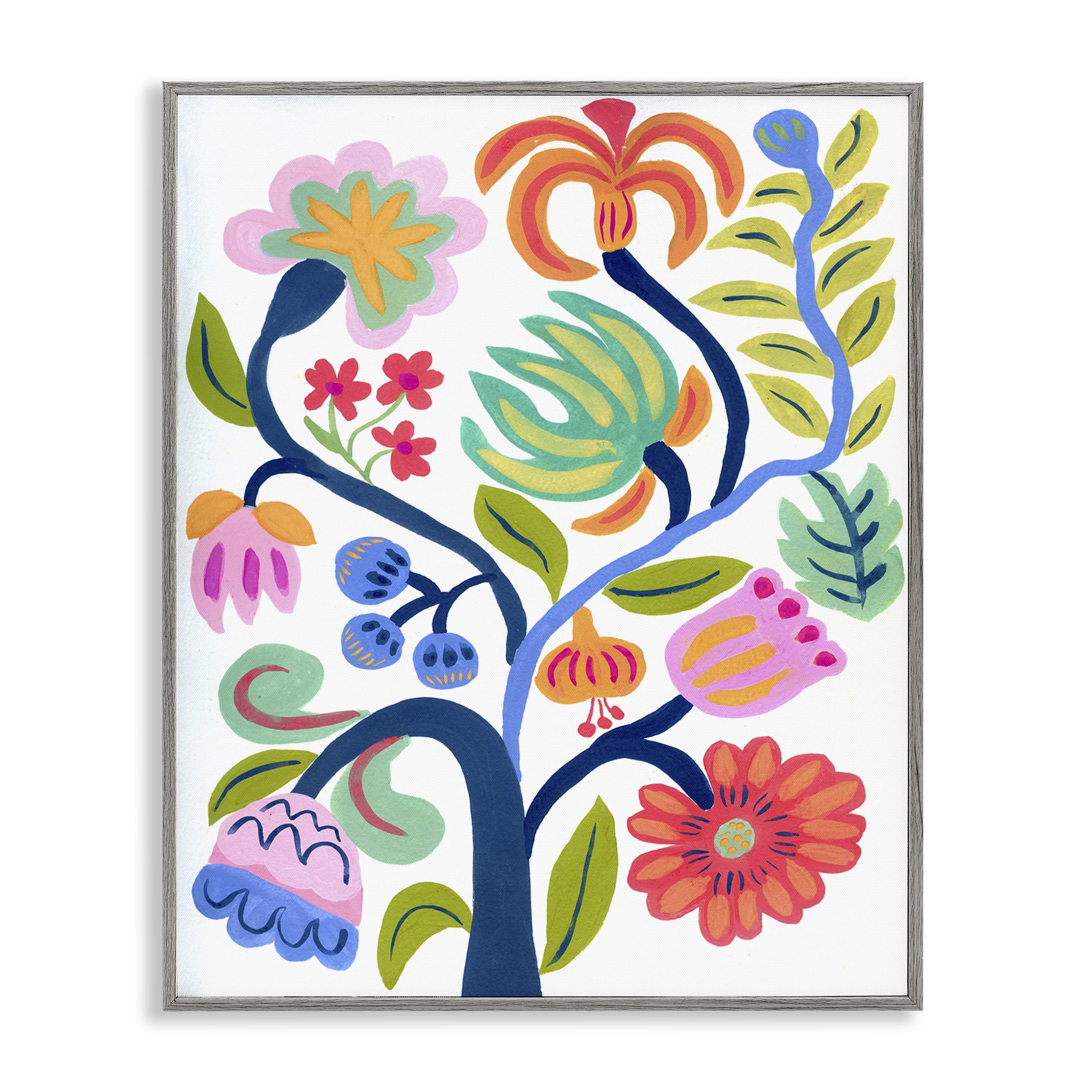Stupell Industries Boho Blue Tree Gray Framed Giclee Art, design by Suzanne Allard