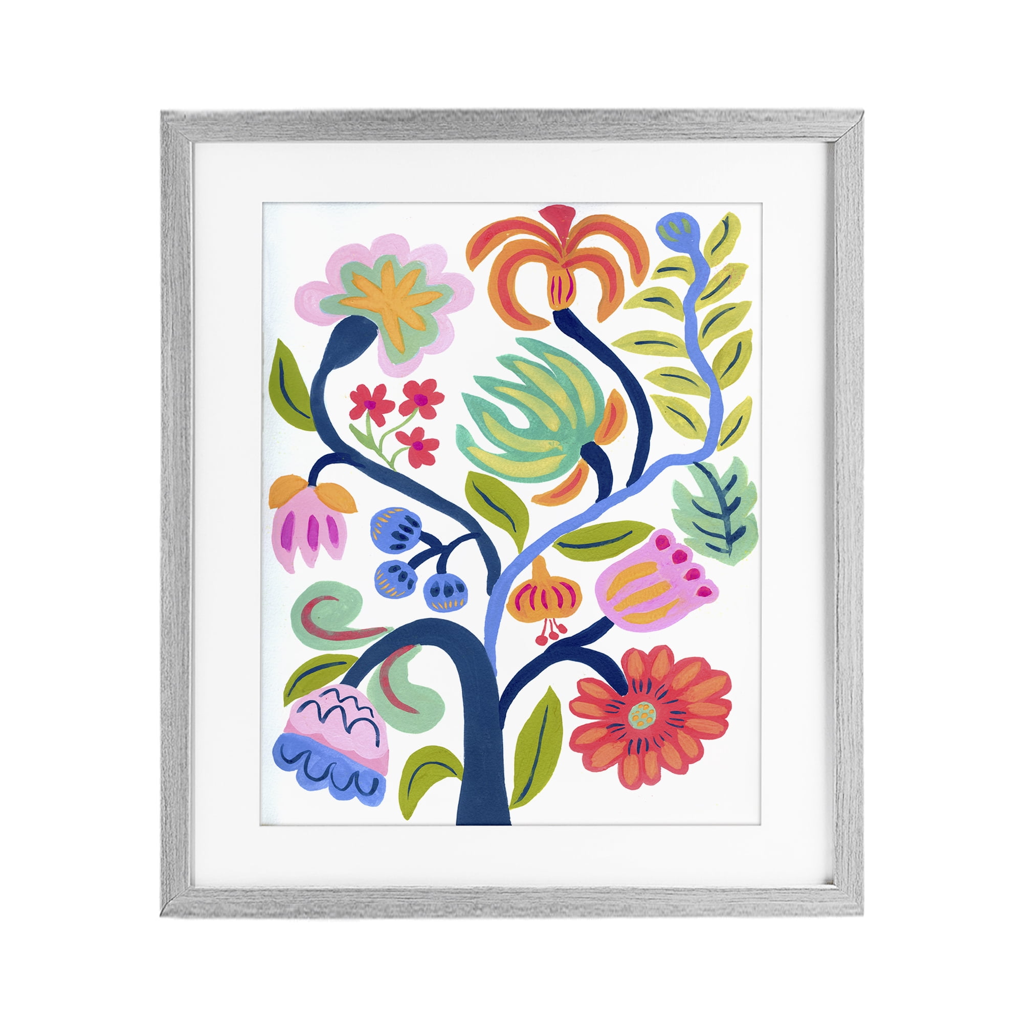 Stupell Industries Boho Blue Tree Gray Framed Print Under Glass, design by Suzanne Allard