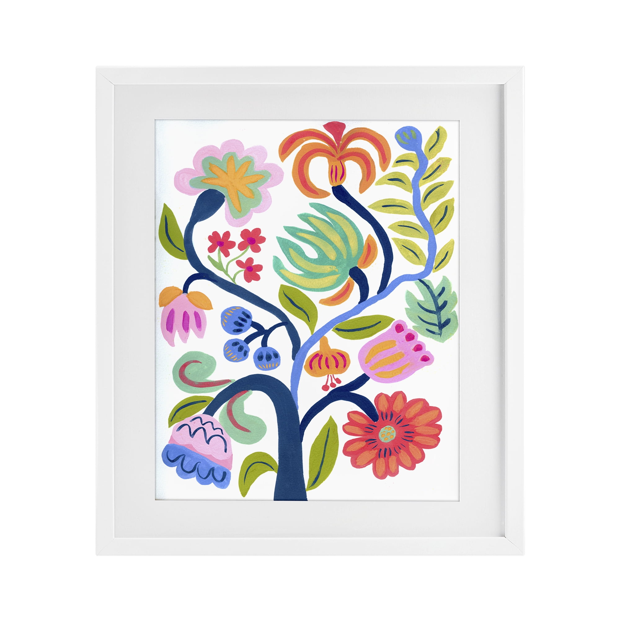 Stupell Industries Boho Blue Tree White Framed Print Under Glass, design by Suzanne Allard