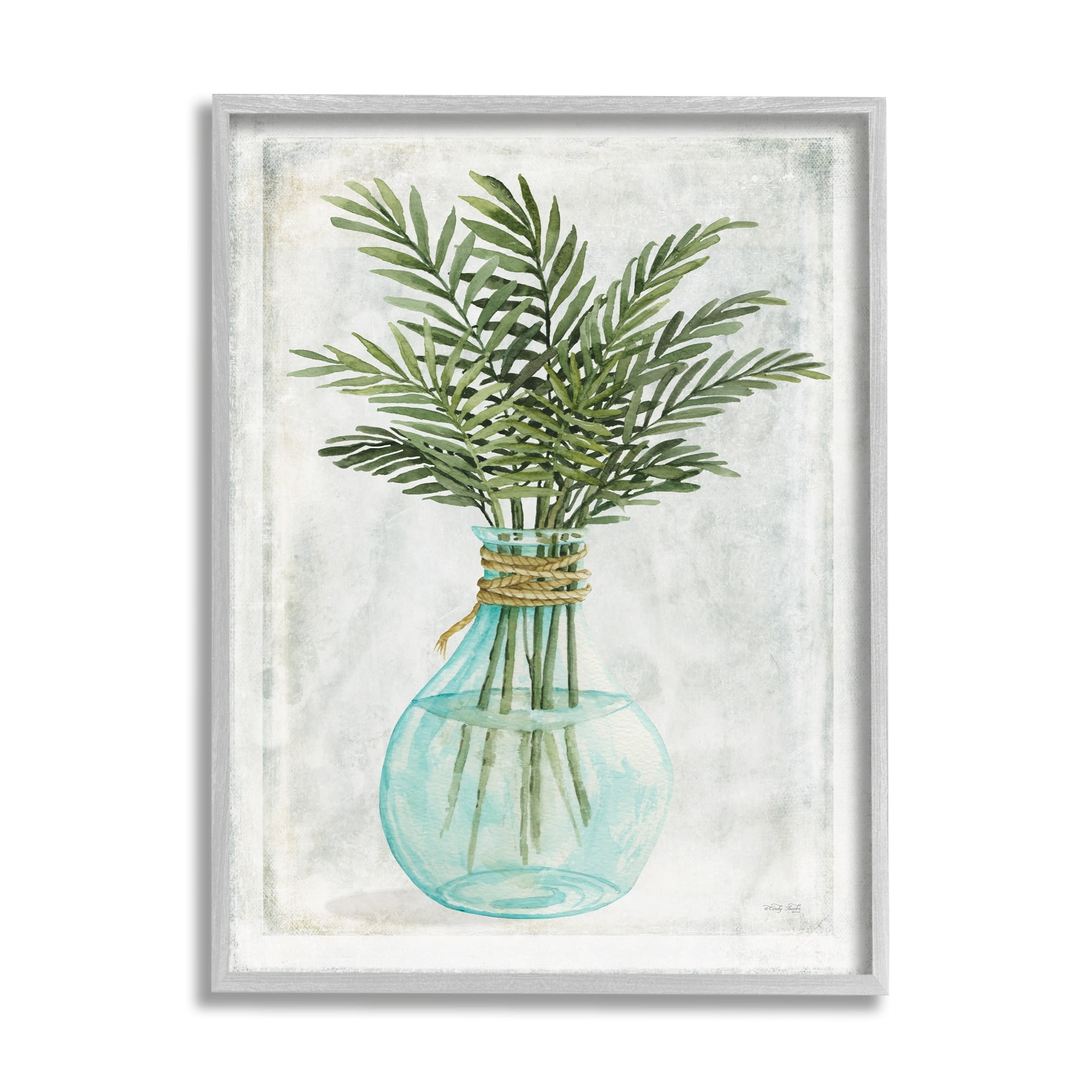 Stupell Industries Boho Botanical Green Plants Leaves Vase Illustration , 24 x 30, Design by Cindy Jacobs
