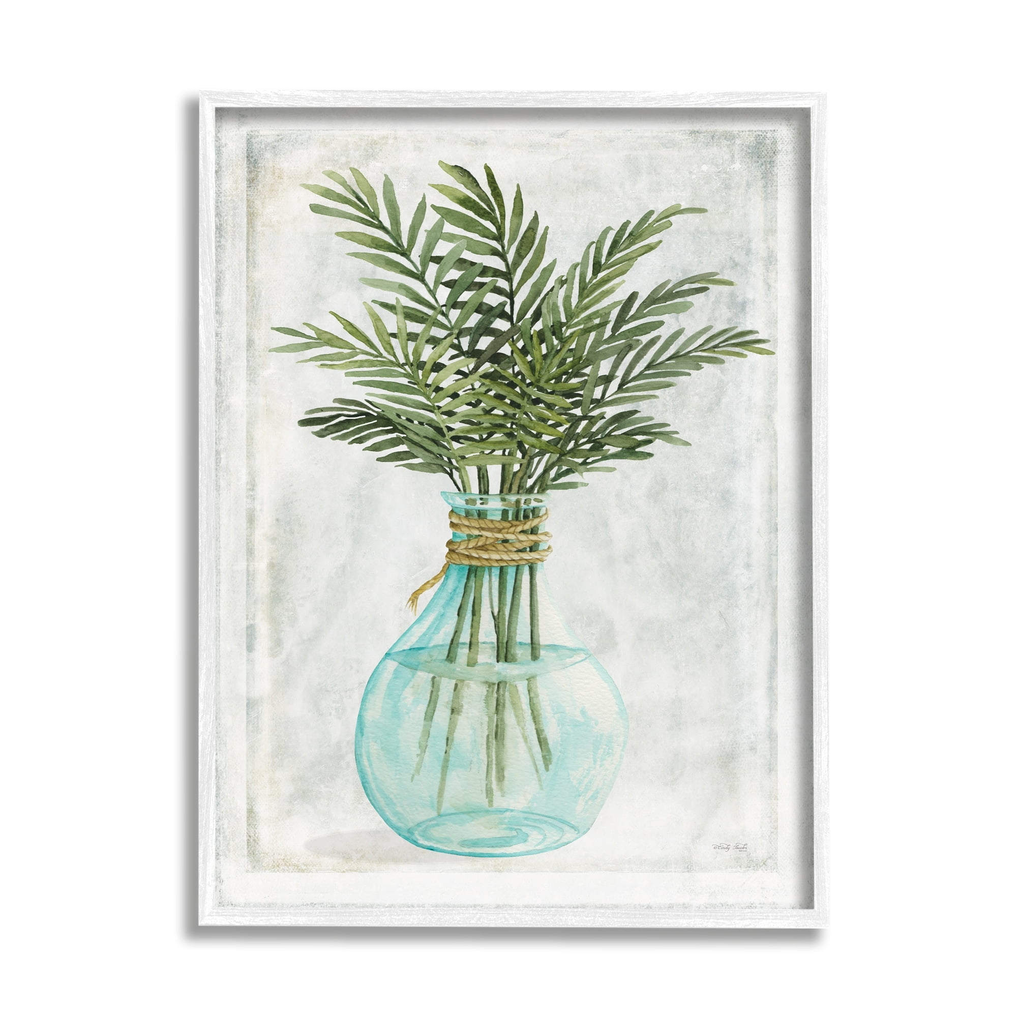 Stupell Industries Boho Botanical Green Plants Leaves Vase Illustration , 24 x 30, Design by Cindy Jacobs