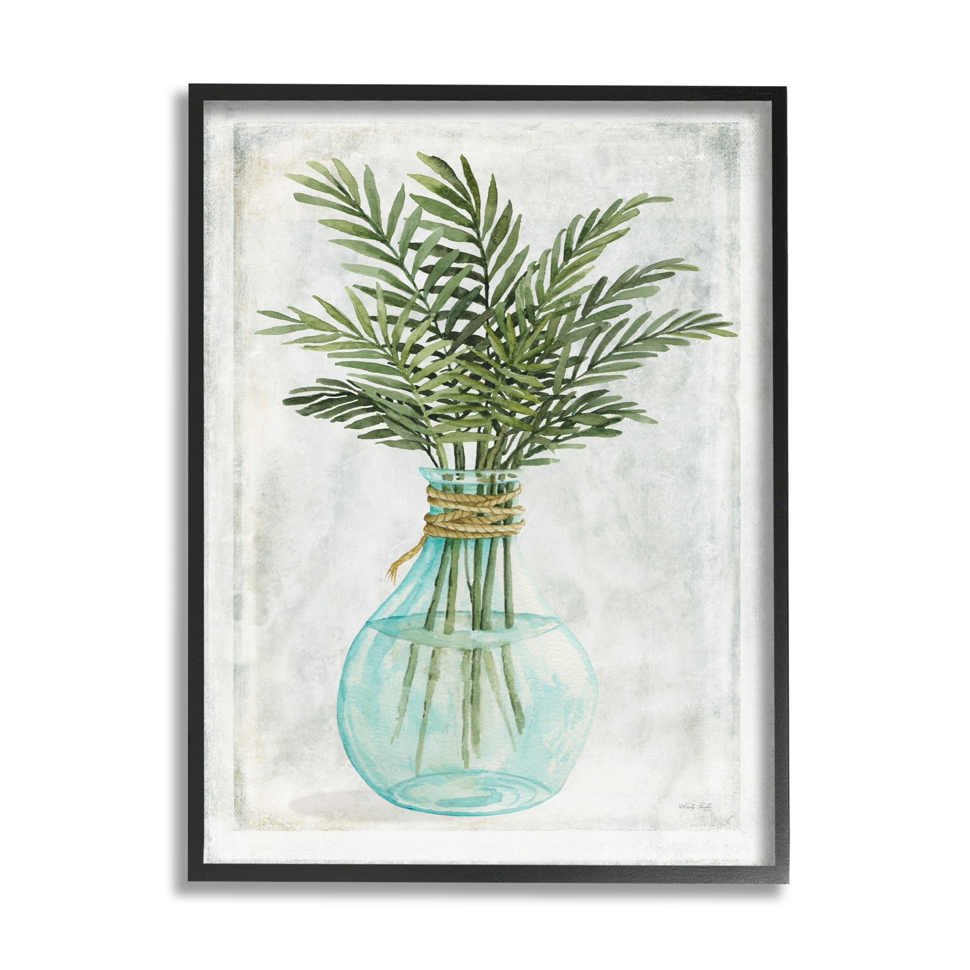Stupell Industries Boho Botanical Green Plants Leaves Vase Illustration Paintings Black Framed Art Print Wall Art, 16x20, by Cindy Jacobs
