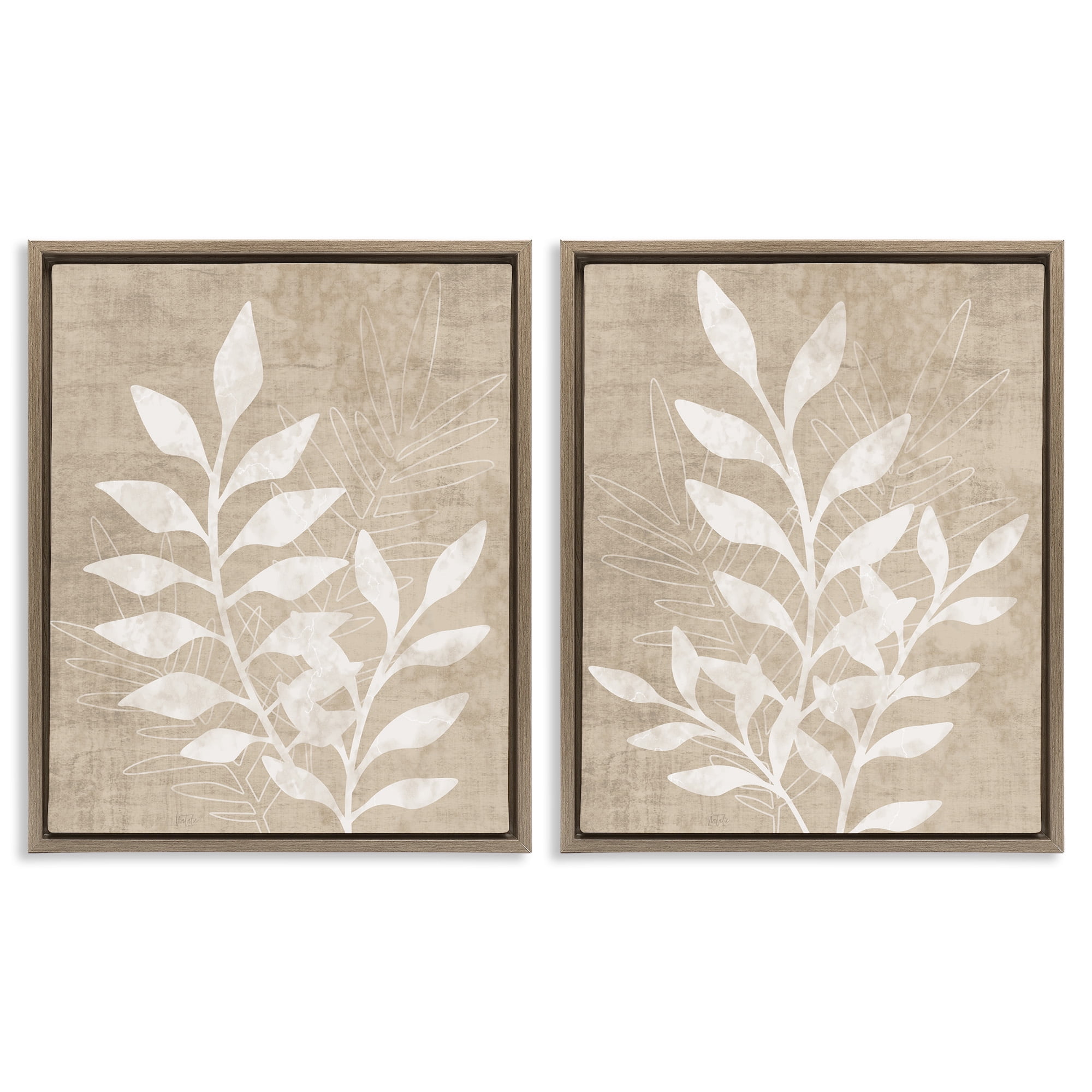 Stupell Industries Boho Botanical Leaf Silhouette Botanical & Floral Painting Brown Floater Framed Canvas Art Print Wall Art, 25 x 31, Set of 2