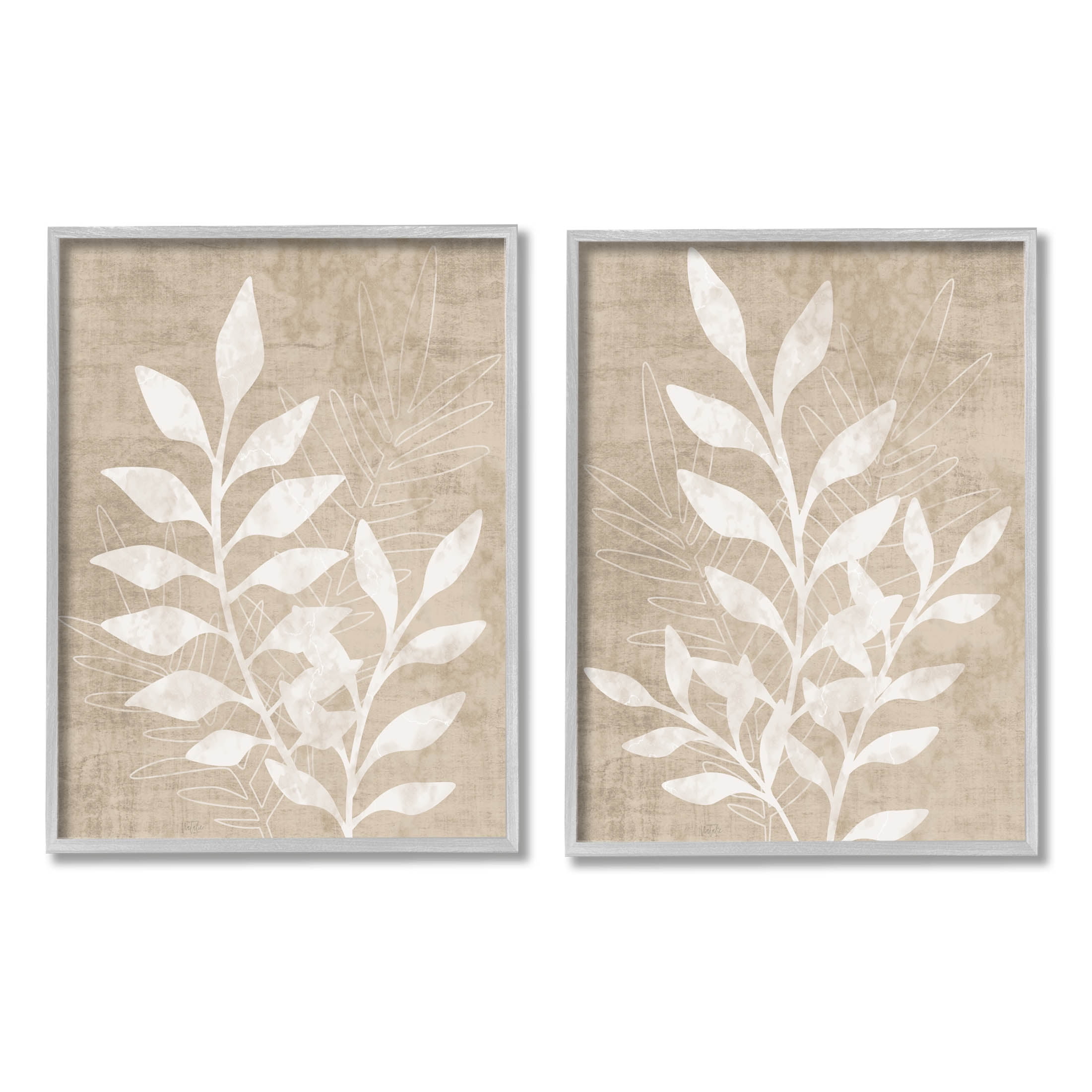 Stupell Industries Boho Botanical Leaf Silhouette Graphic Art Gray Framed Art Print Wall Art, Set of 2, Design by Natalie Carpentieri